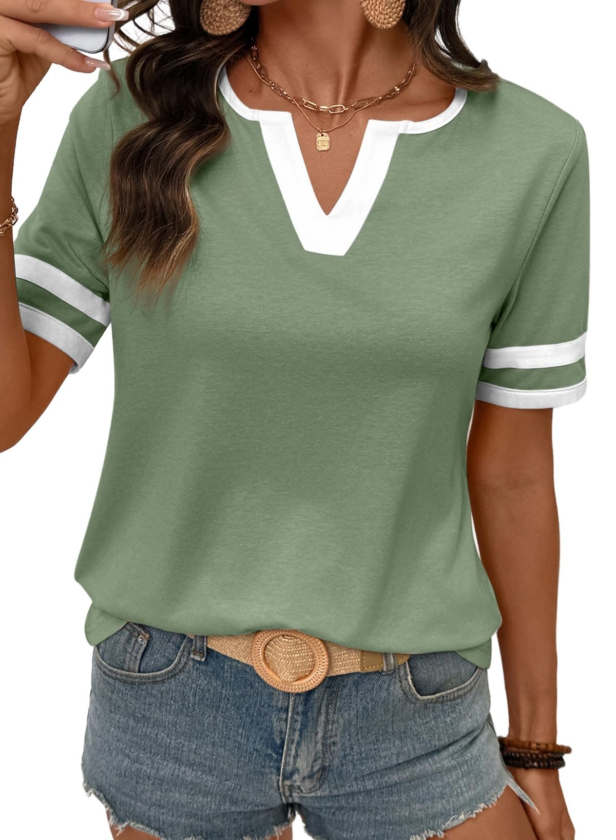 Limited time sale🔥Women's Casual Colorblock V-Neck T-Shirt
