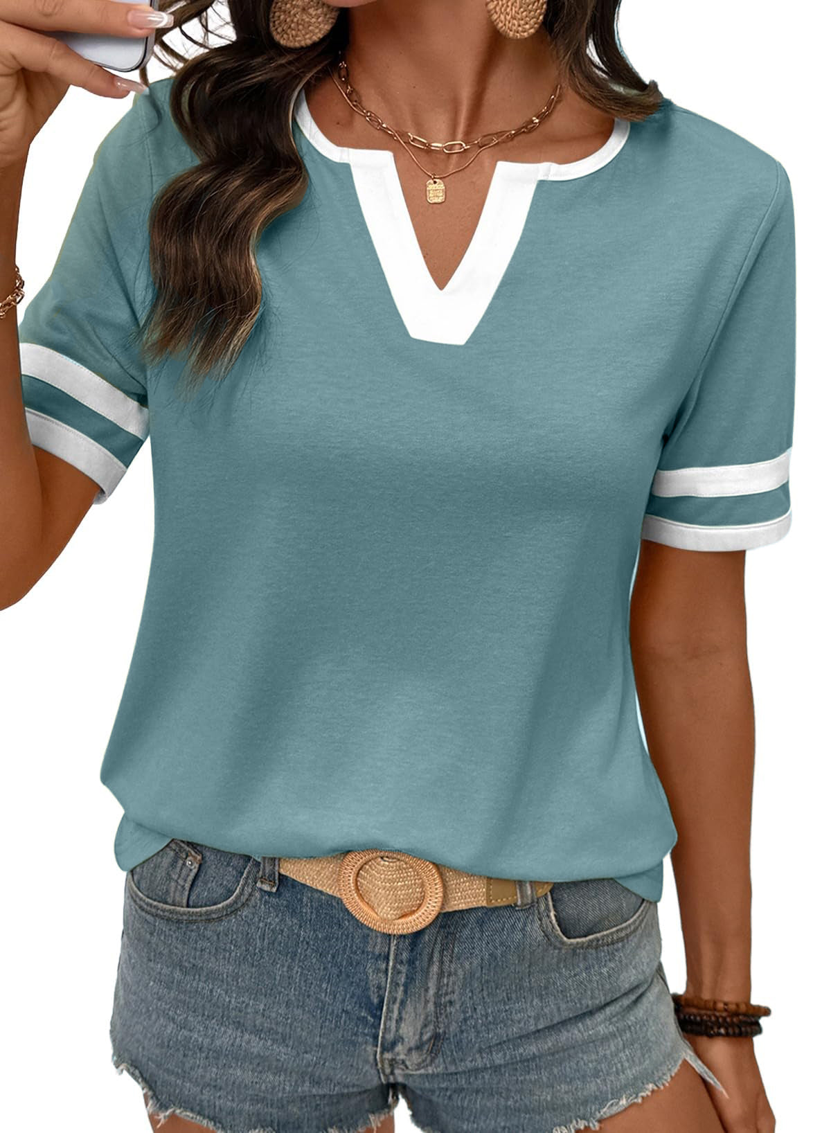 Limited time sale🔥Women's Casual Colorblock V-Neck T-Shirt
