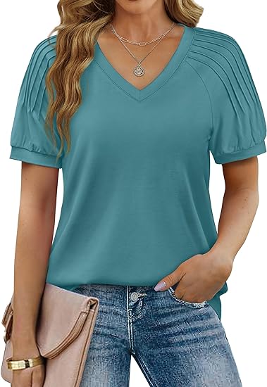 Women's Tops Pleated Short Sleeve Shirts (BUY 2 FREE SHIPPING)