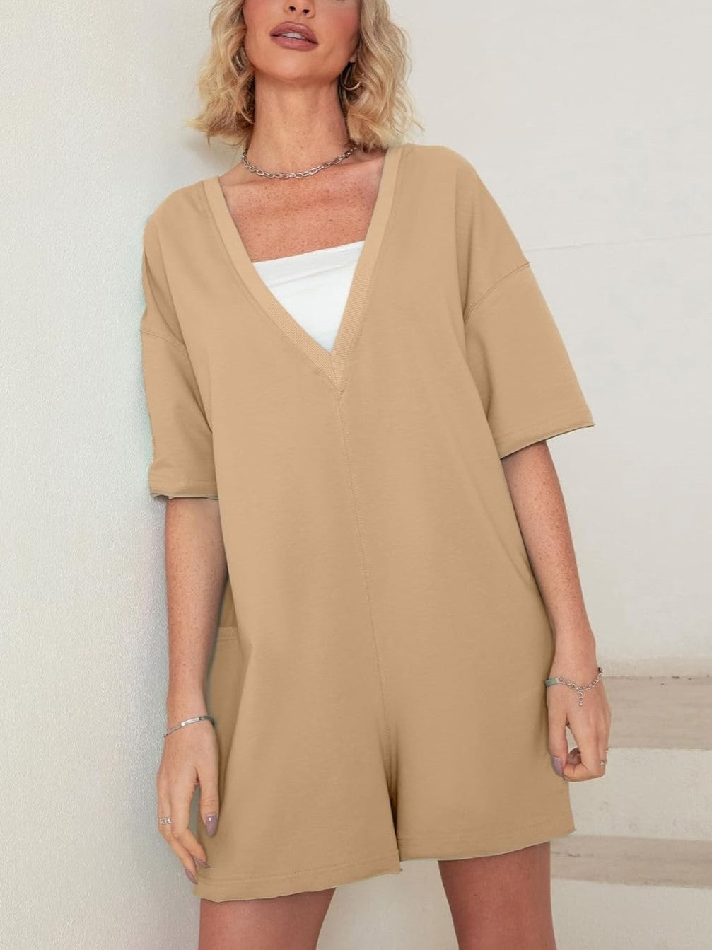 2024 Oversized Vibrant Relaxed Backless Tee Romper (Buy 2 Free Shipping)