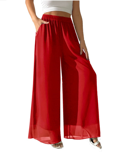Women's Chiffon Double Layer Wide Leg Palazzo Pants