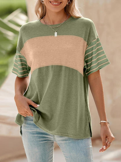 Limited time sale🔥Womens Oversized Color Block Striped Shirts Top