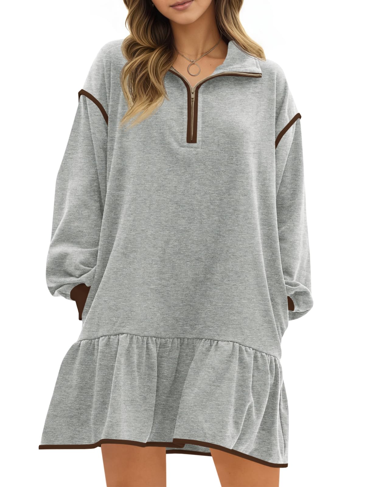 Women's Color Block Long Sleeve Relaxed Fit Dress