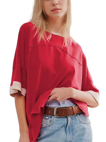 2024 Women's Oversized Color Block Short Sleeve T Shirt (Buy 2 Free Shipping)