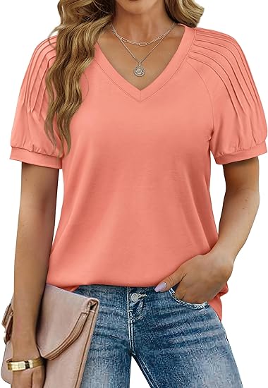 Women's Tops Pleated Short Sleeve Shirts (BUY 2 FREE SHIPPING)