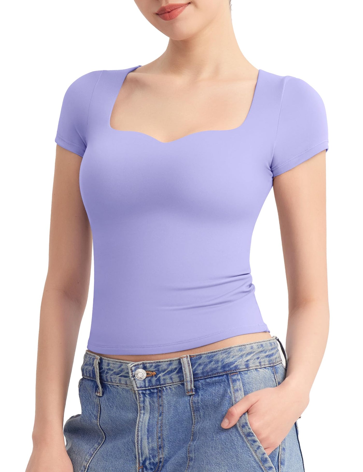 Women's Tops Sweetheart Neck Slim Fitted Sexy Tee  (Buy 2 Free Shipping)