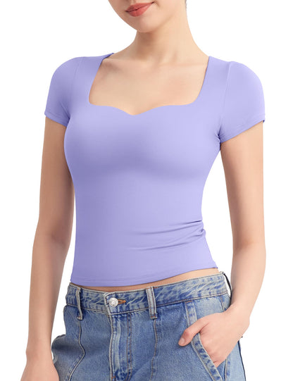 Women's Tops Sweetheart Neck Slim Fitted Sexy Tee  (Buy 2 Free Shipping)