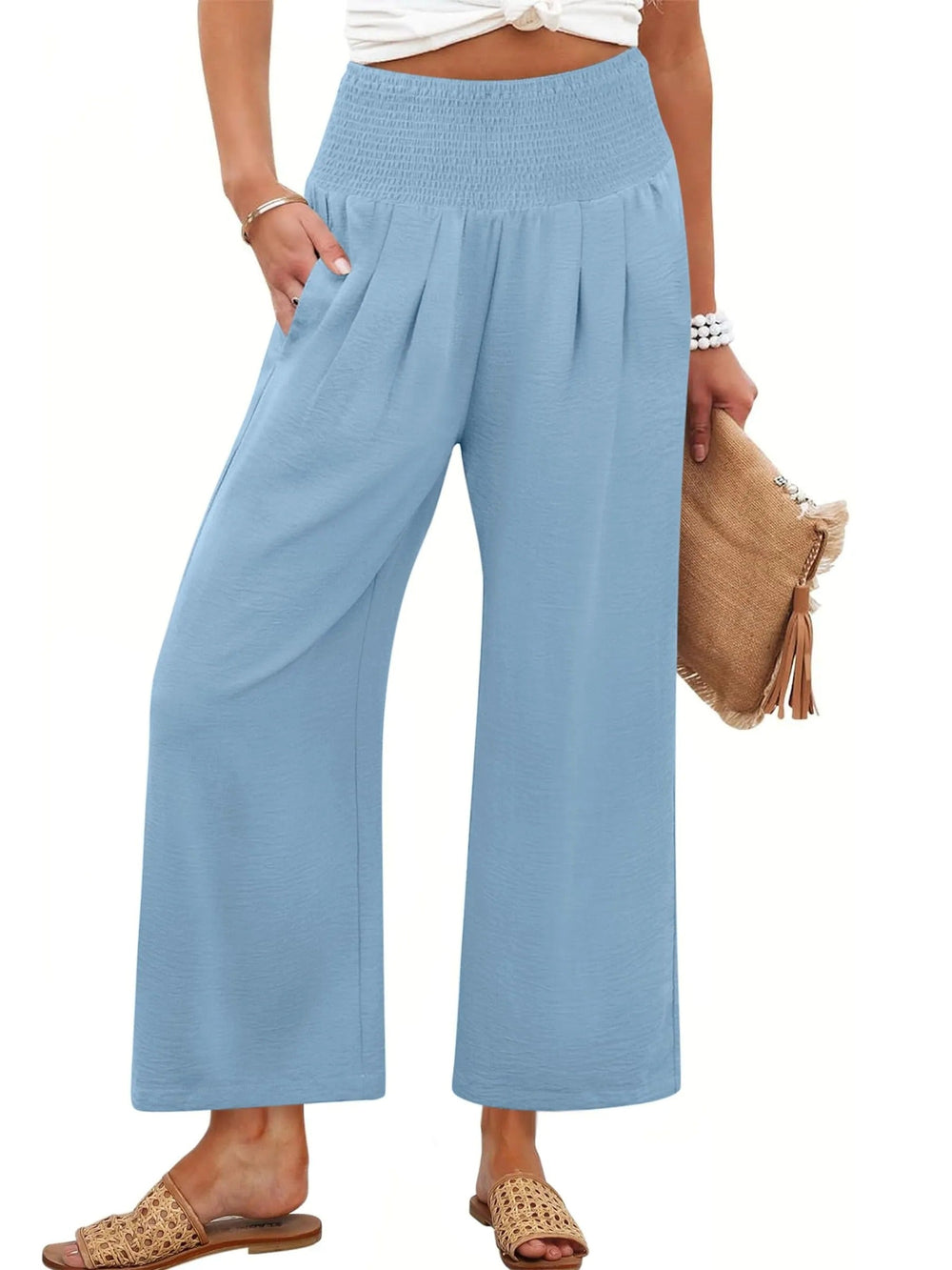 Women's Smocked Waist Wide Leg Palazzo Pants