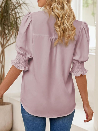 Limited time sale🔥Women's V Neck Dressy Puff Ruffle Blouse Casual Short Sleeve Tops