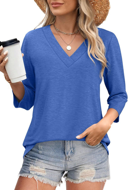 ✨Flash Sale Women's Trendy V Neck 3/4 Long Sleeve Tops Loose Fit Blouse