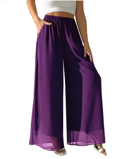 Women's Chiffon Double Layer Wide Leg Palazzo Pants