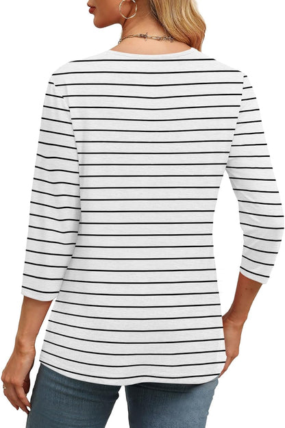 ✨Flash Sale Women's Trendy V Neck 3/4 Long Sleeve Tops Loose Fit Blouse