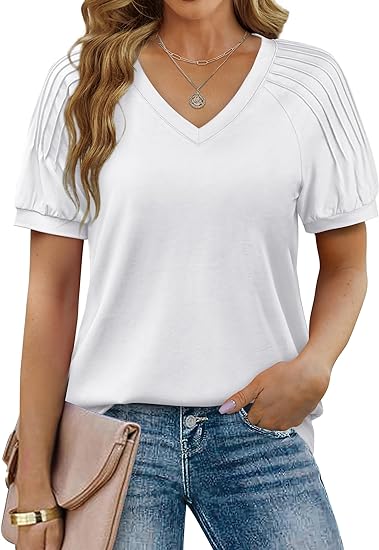 Women's Tops Pleated Short Sleeve Shirts (BUY 2 FREE SHIPPING)