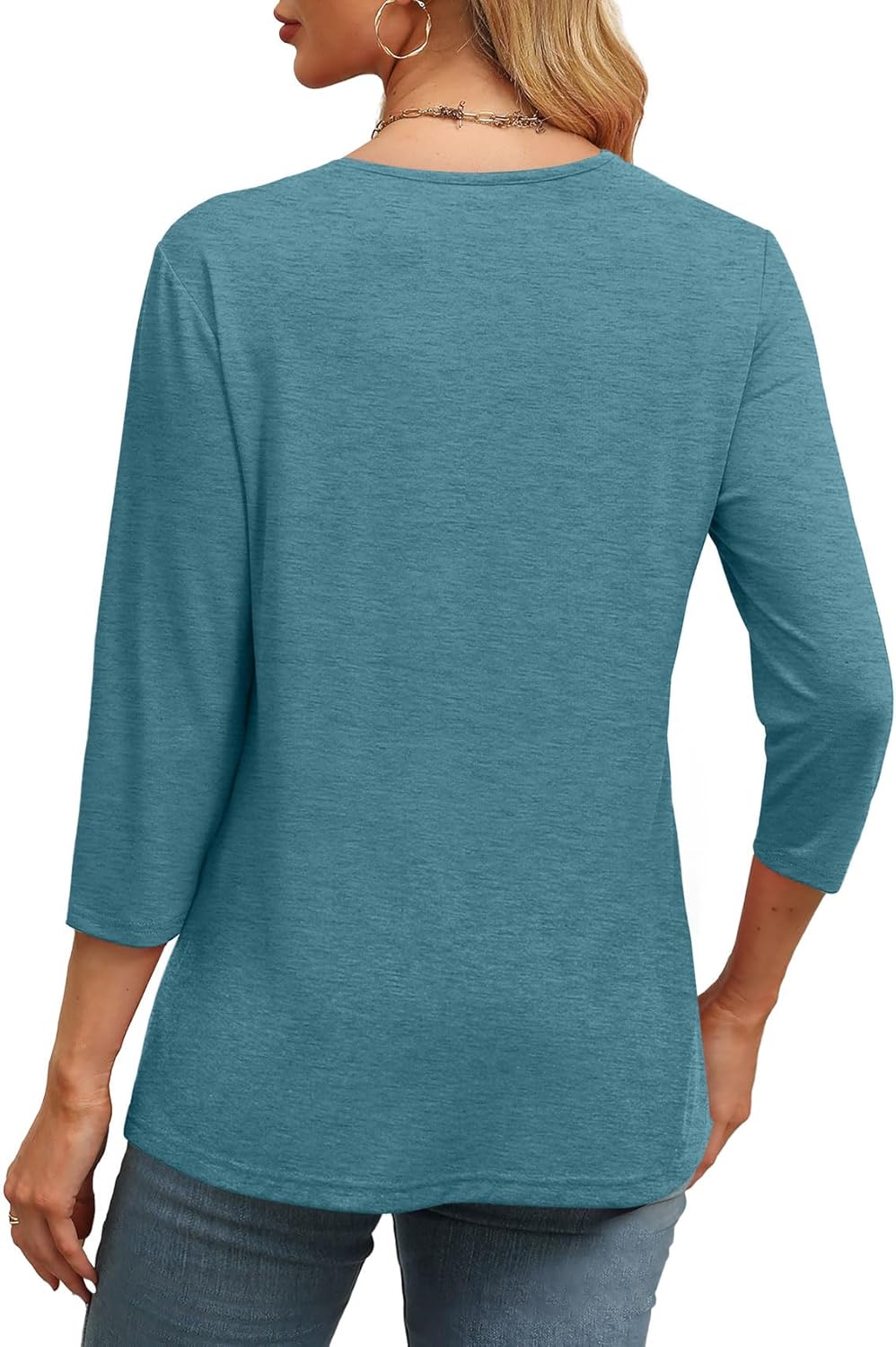 Women's Trendy V Neck 3/4 Long Sleeve Tops Loose Fit Blouse