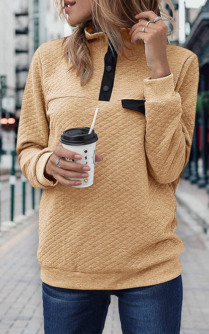Women Fashion Quilted Pattern Lightweight Zipper Long Sleeve Plain Casual Ladies Sweatshirts