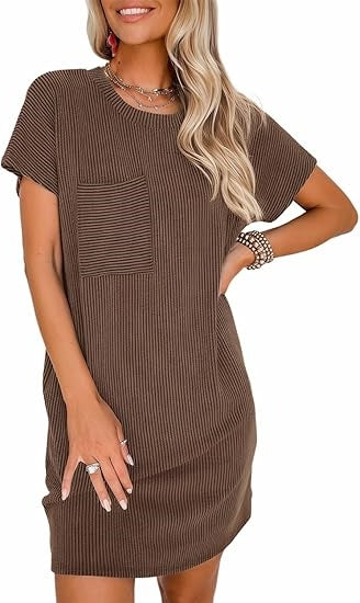 Women Casual Summer Ribbed T shirt Dress (BUY 2 FREE SHIPPING)