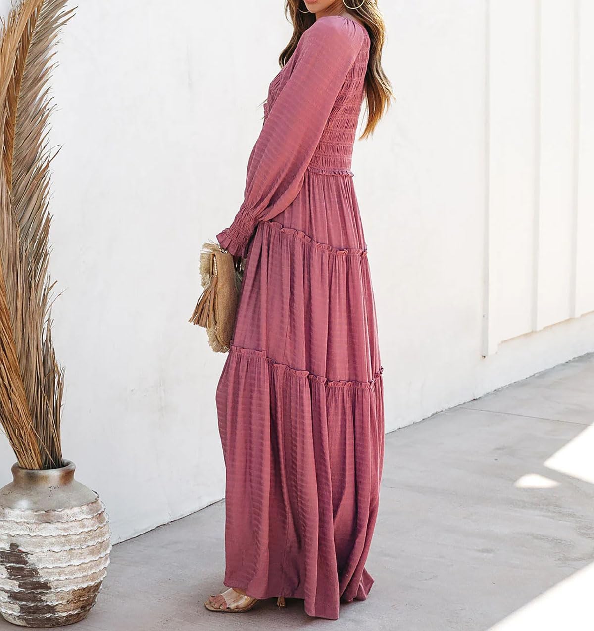 Women Long Sleeve V Neck Boho Casual Flowy Long Dresses✨Buy 2 Free Shipping
