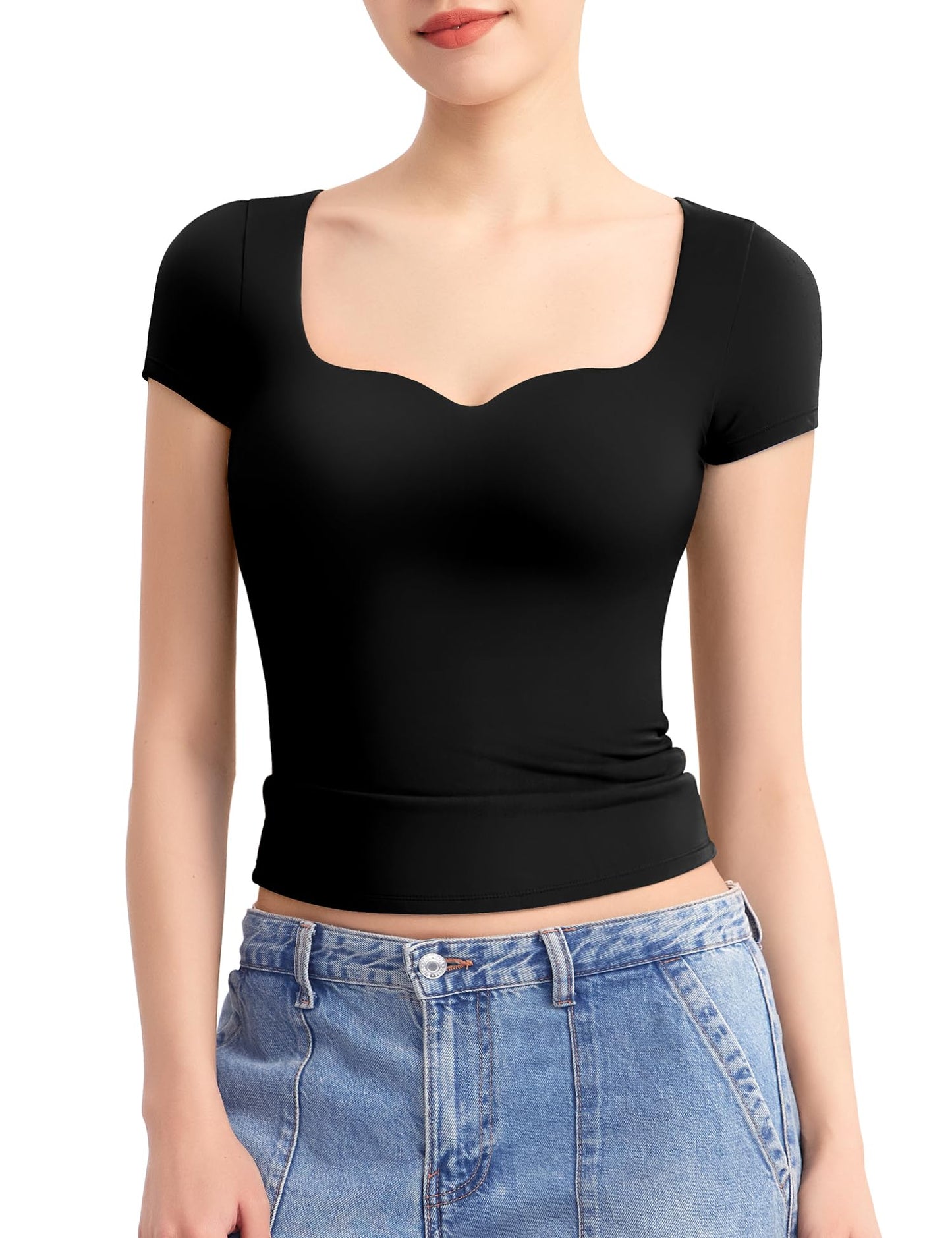 Women's Tops Sweetheart Neck Slim Fitted Sexy Tee  (Buy 2 Free Shipping)