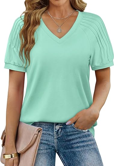 Women's Tops Pleated Short Sleeve Shirts (BUY 2 FREE SHIPPING)