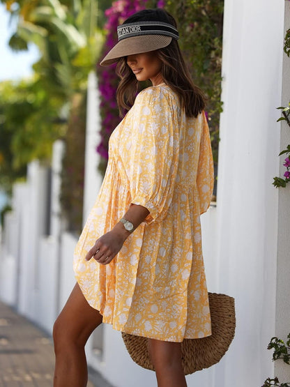 2024 Women's V Neck Half Sleeve Floral Tunic Short Dress (Buy 2 Free Shipping)