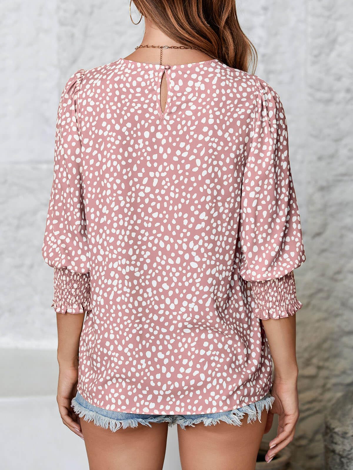 Women's Polka Dot Three-quarter Sleeve T-Shirt Top