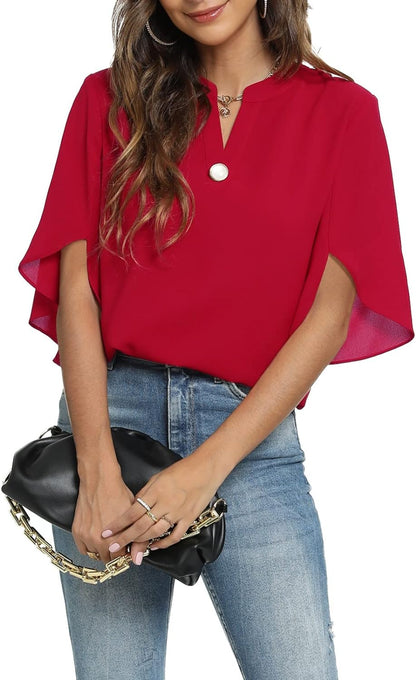 2024 NEW Women's Summer V Neck Chiffon Shirt (BUY 2 FREE SHIPPING)