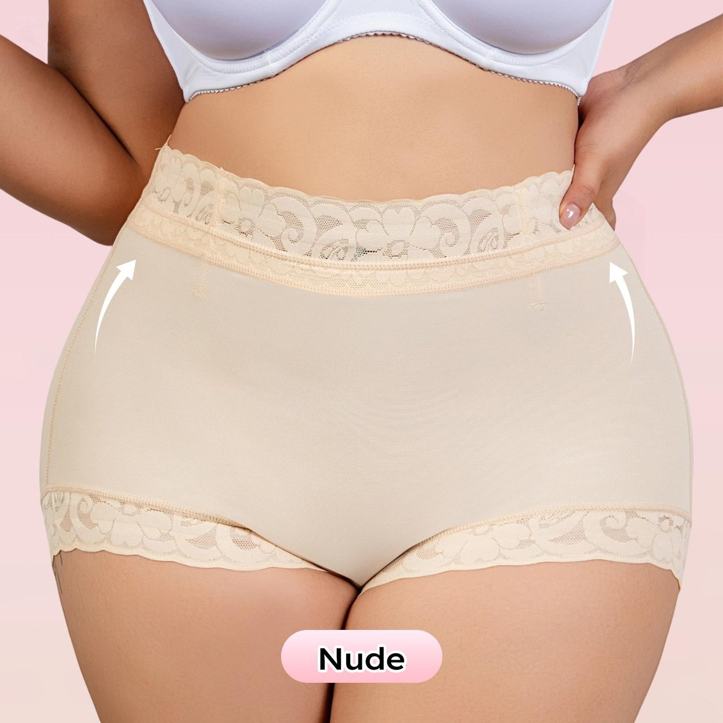 High Waist Tummy Control Shapewear Shorts with Lace & Anti-Slip Band