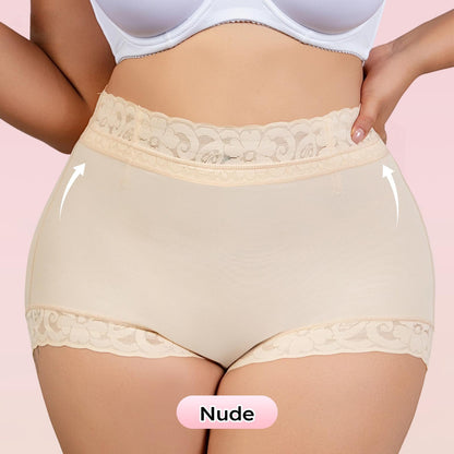 High Waist Tummy Control Shapewear Shorts with Lace & Anti-Slip Band