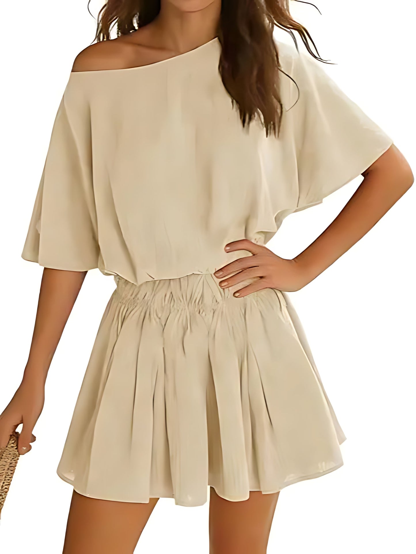 ⏰Hot Sale-Women’s Casual Short Sleeve Elastic Waist Loose Flowy Mini Skirt Dress