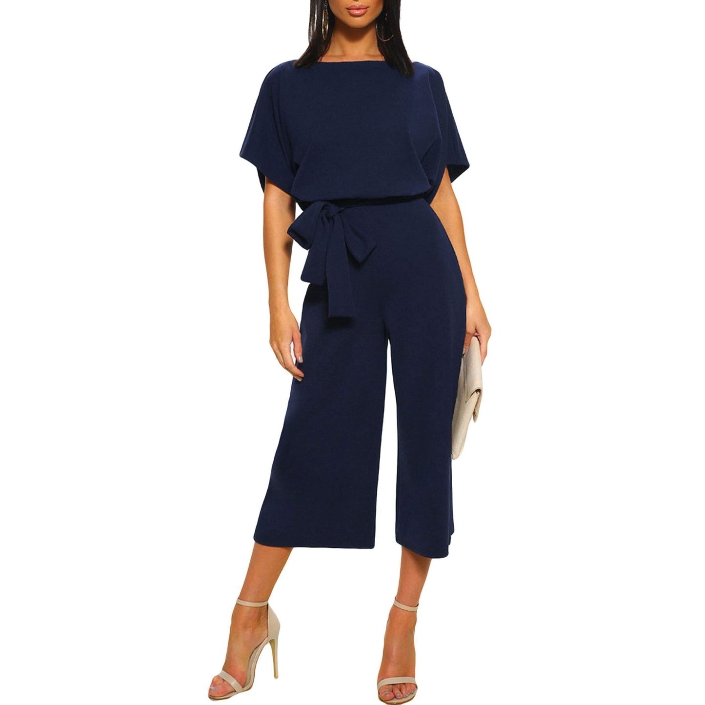 Women's summer and autumn short sleeved jumpsuit with bow tie