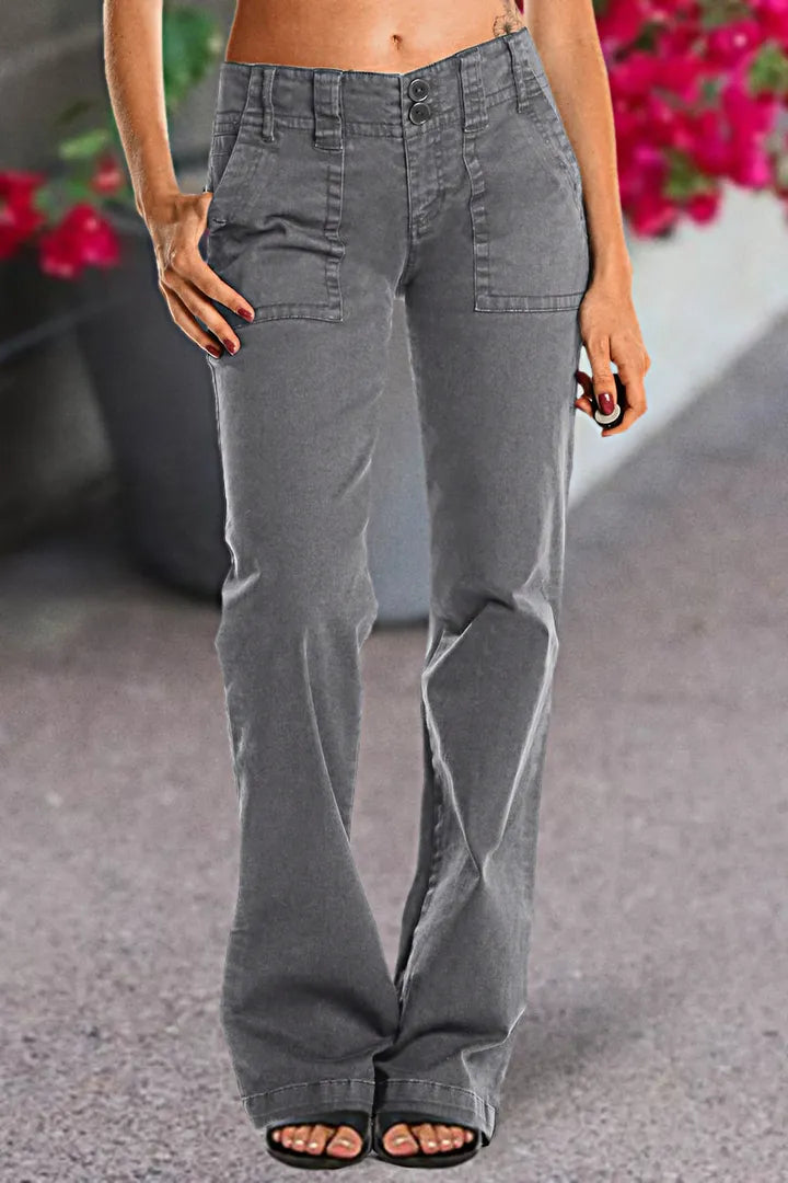 Double Button Mid Waist Straight Leg Pants(BUY 2 FREE SHIPPING)