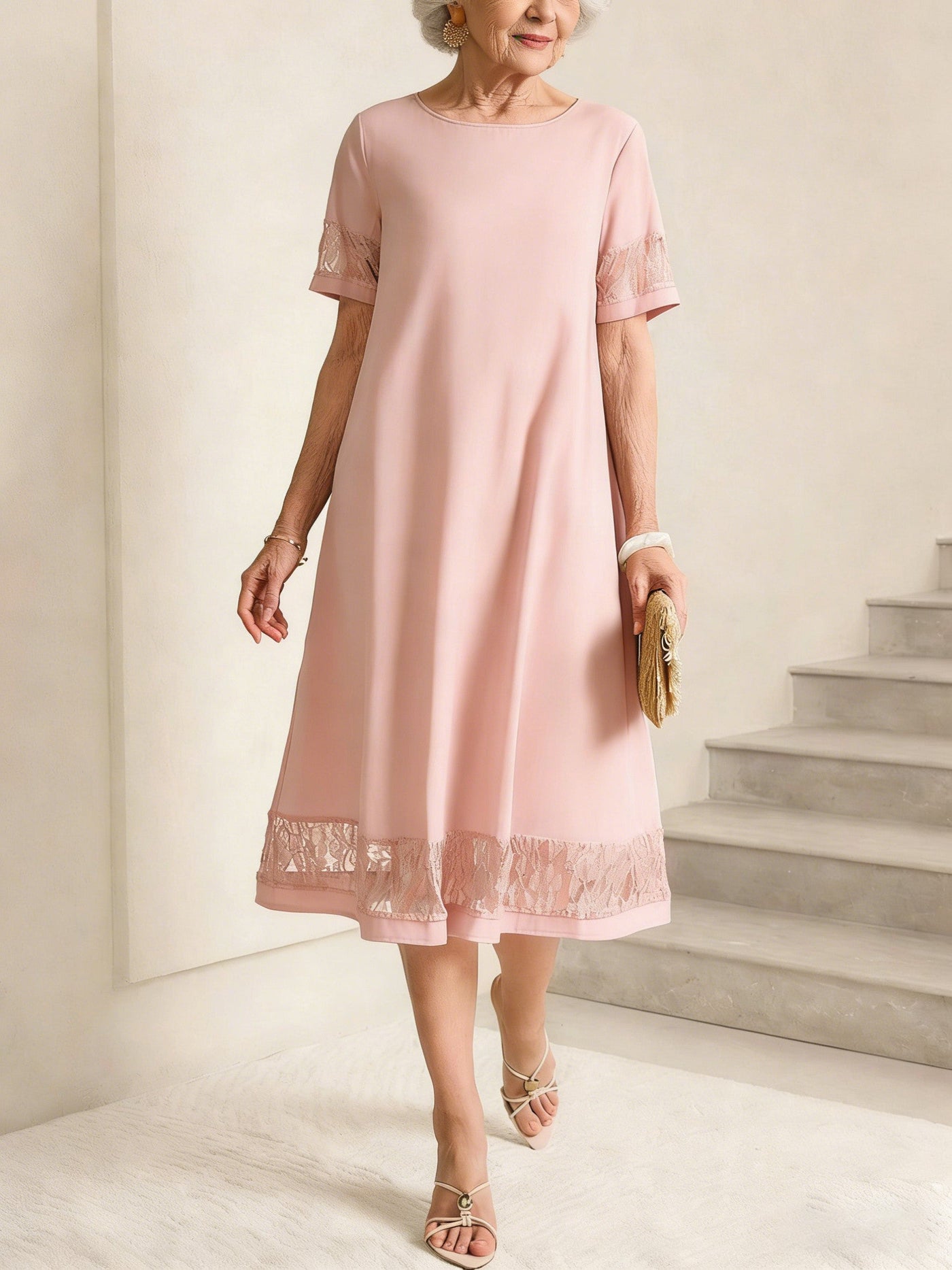 Lace Trim Midi Cotton Dress