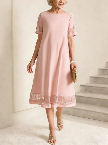 Lace Trim Midi Cotton Dress