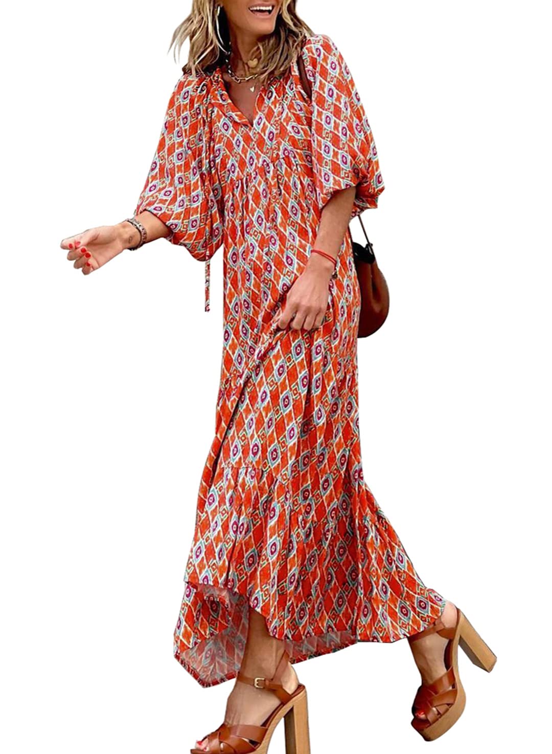 SUMMER CHIC- Women's Puff Sleeve Floral Boho Maxi Dress (Buy 2 Free Shipping)