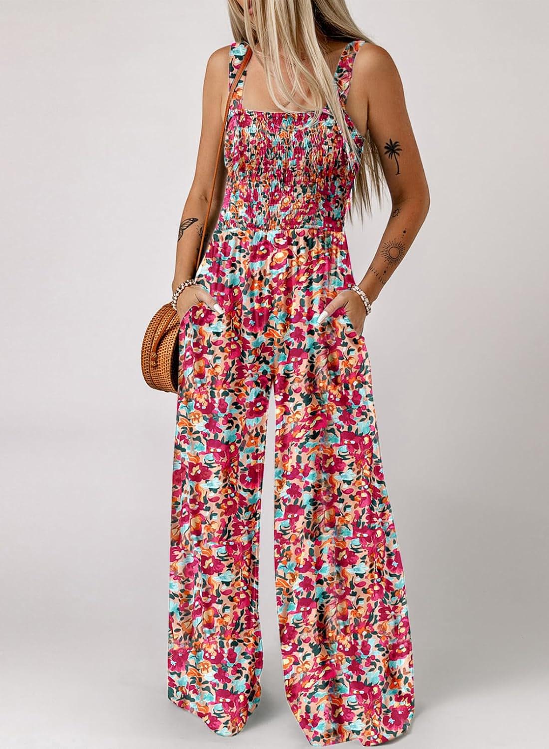 Limited time sale🔥Women's Overalls Casual Floral Print Sleeveless Jumpsuit with Pockets