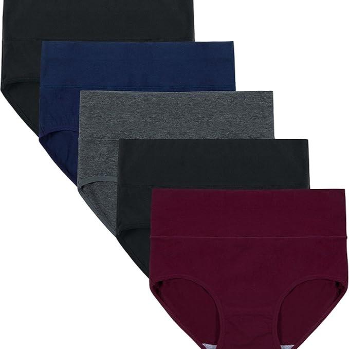 Women's High Waisted Cotton Panties 5-Pack, Soft Breathable Full Coverage Briefs