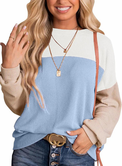 Limited time sale 🔥Women's Ribbed Colorblock Long Sleeve Top