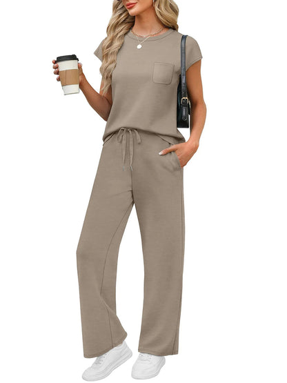 HOT SALE Women's Casual Summer Travel Vacation Outfits Cap Sleeve Lounge Set