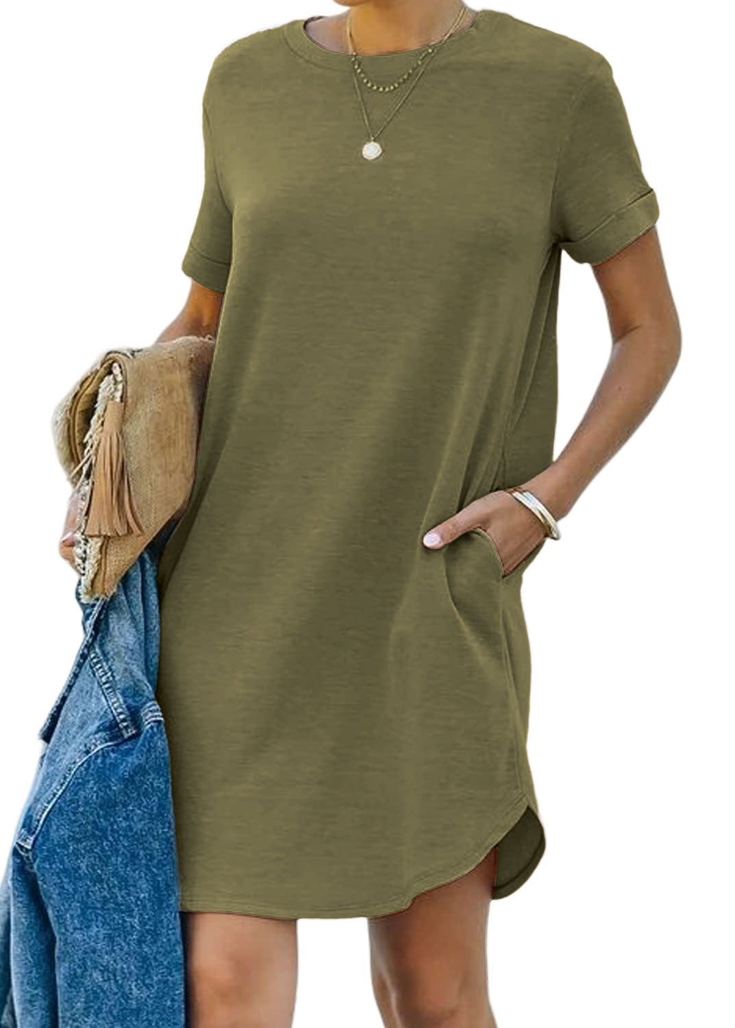 2024 Women's Casual Short Sleeve T Shirt Dress Basic Dresses with Pockets