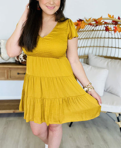 V Neck Smocked Tiered Dress(Buy 2 Free Shipping)