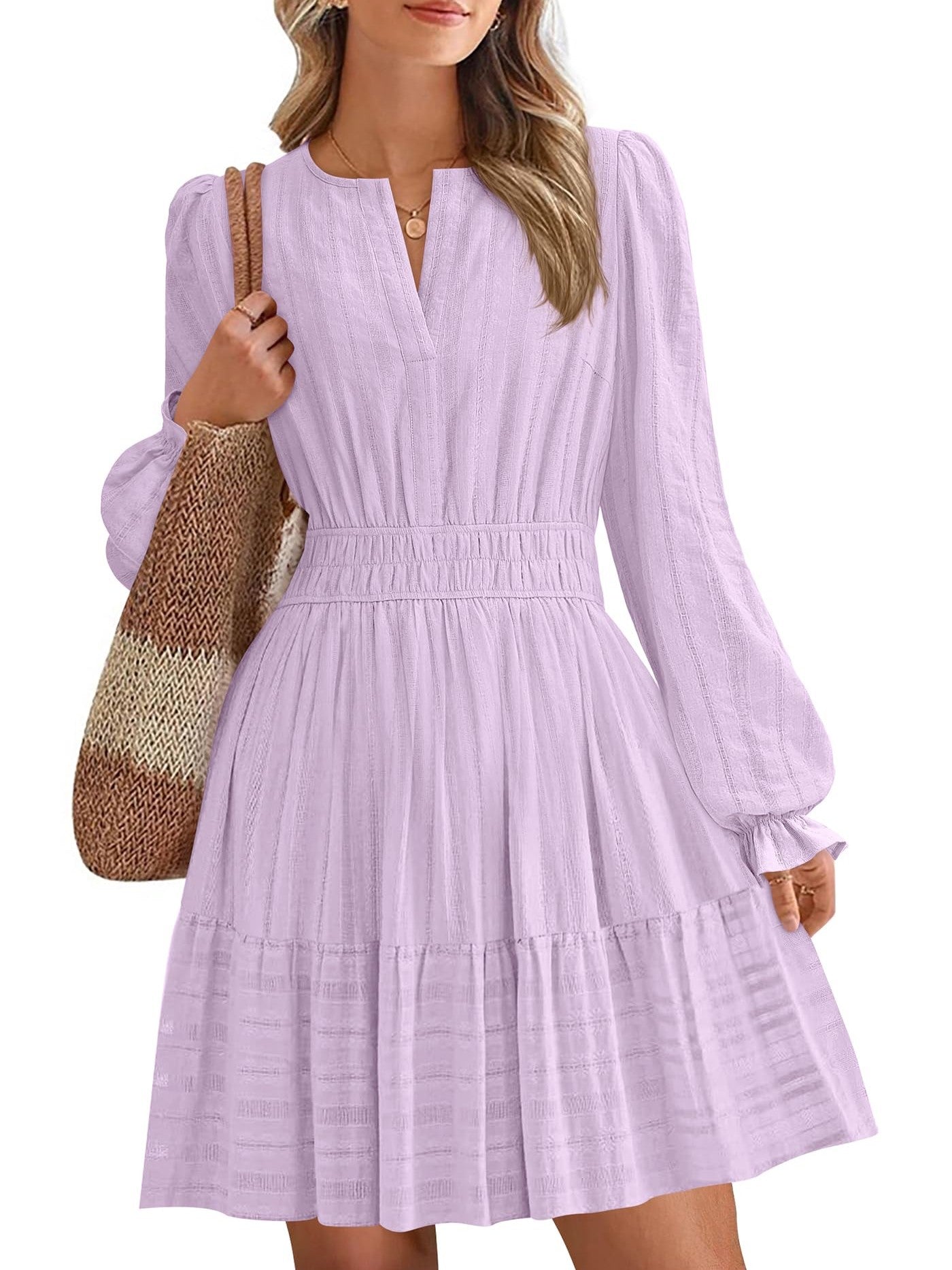 Women's Tiered Ruffle Hem V-Neck Dress