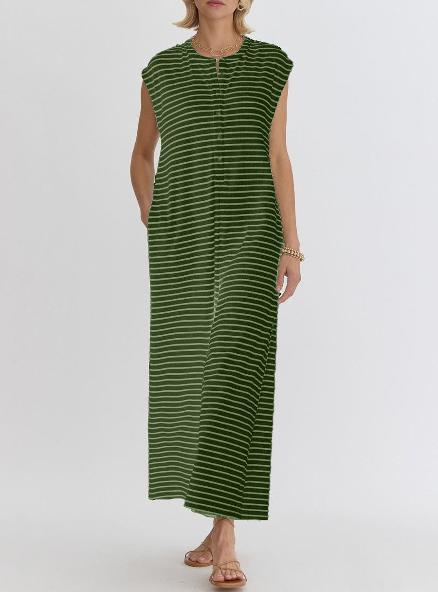 Women's Casual Striped Button-Up Jumpsuit