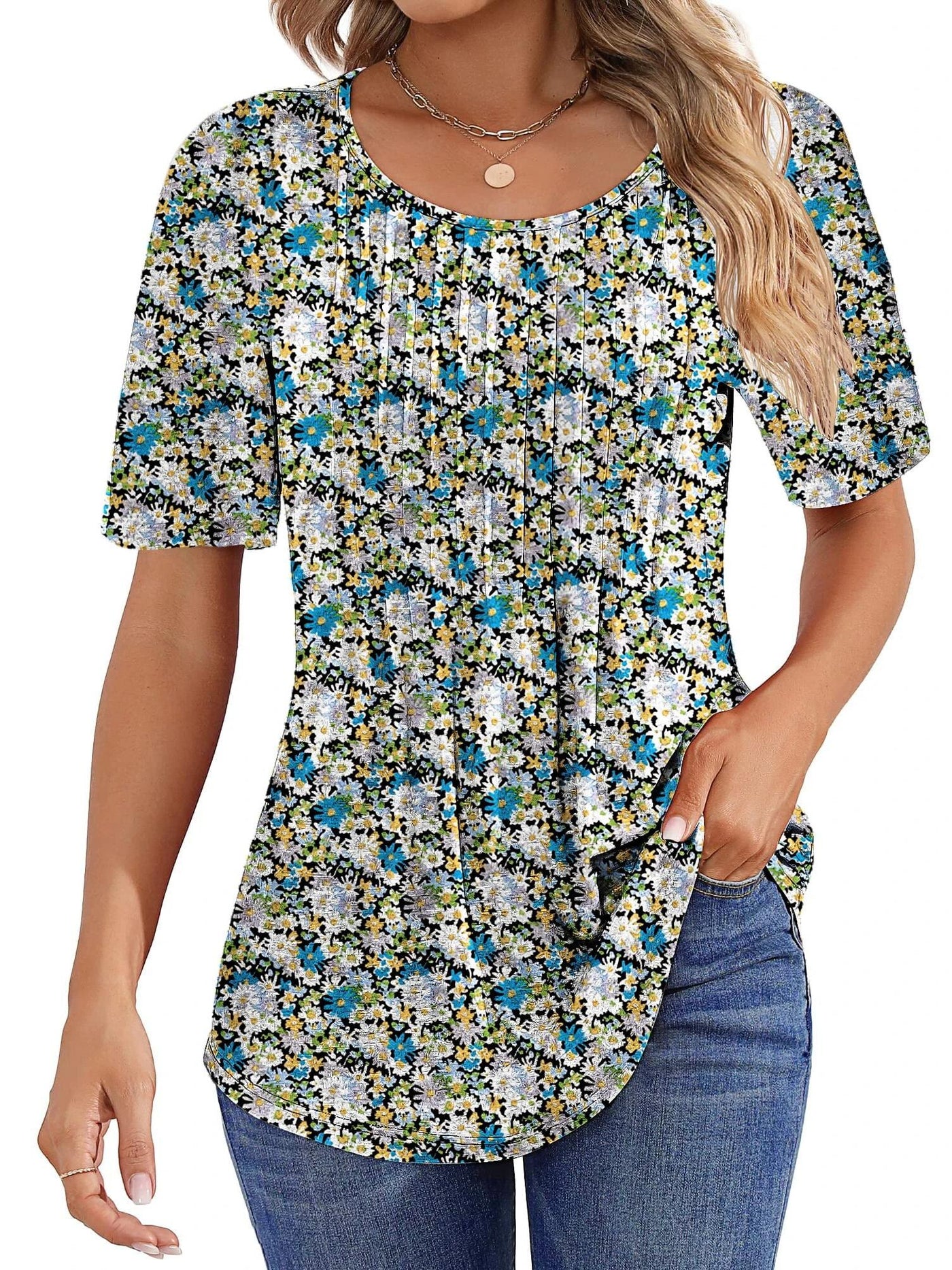 Limited time sale🔥Women Summer Pleated Short Sleeve Tunic Blouses Tops