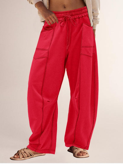 Limited time sale🔥Women's Casual Drawstring Wide Leg Sweatpants Baggy Barrel Pants