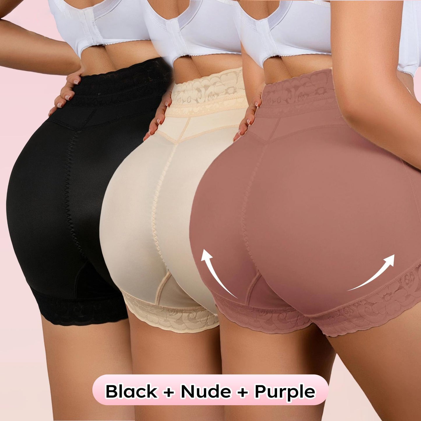 High Waist Tummy Control Shapewear Shorts with Lace & Anti-Slip Band