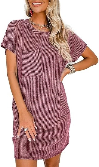 Women Casual Summer Ribbed T shirt Dress (BUY 2 FREE SHIPPING)