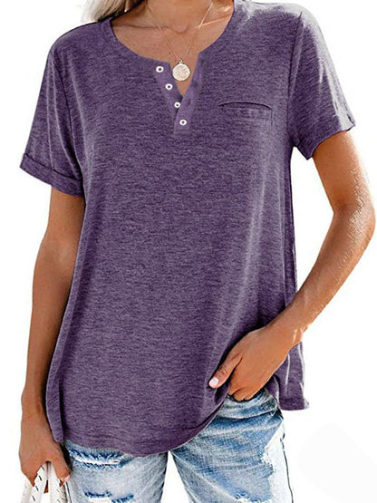 Summer Fashion Solid Color Pocket Short Sleeve T-Shirt