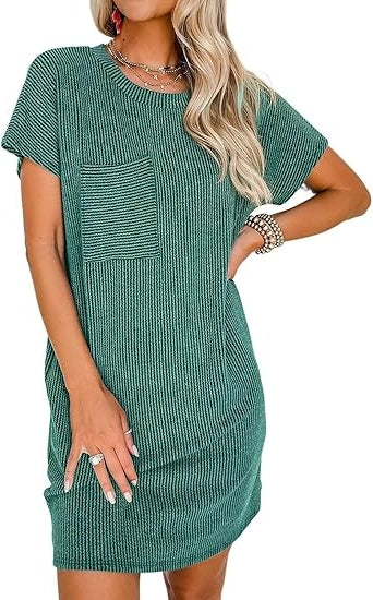 Women Casual Summer Ribbed T shirt Dress (BUY 2 FREE SHIPPING)