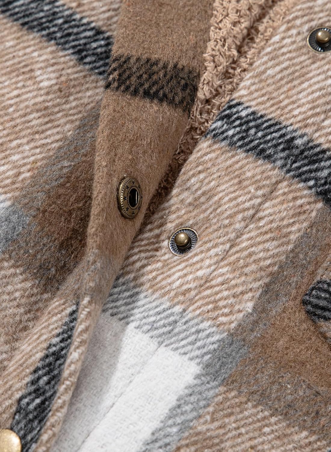 Women's Flannel Hooded Plaid Shacket Thick Coat Fuzzy Fleece Jacket