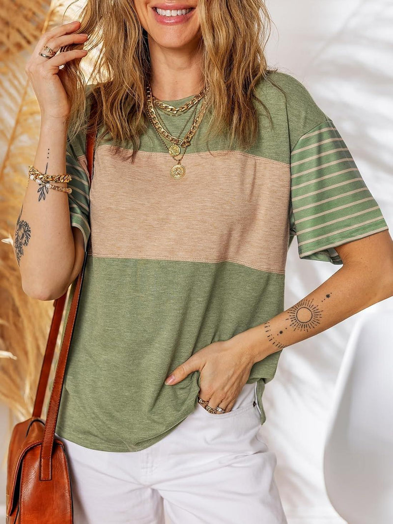 Limited time sale🔥Womens Oversized Color Block Striped Shirts Top